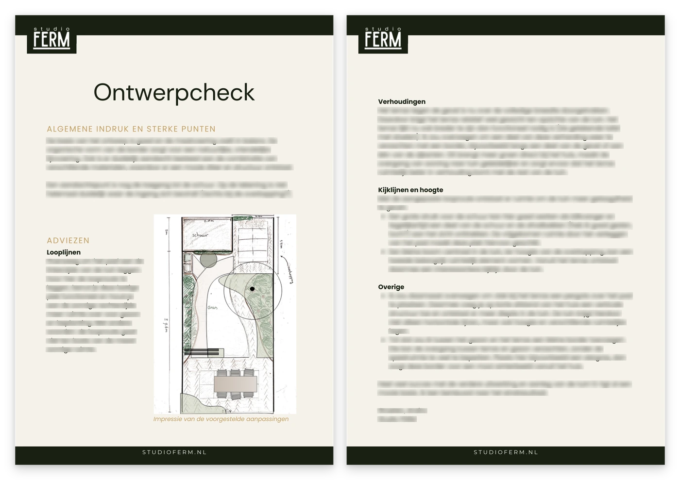 Voorbeeld van een persoonlijk beoordelingsrapport van een tuinontwerp door Studio FERM