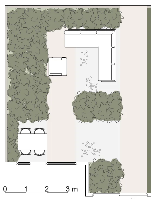 Origineel modern tuinontwerp met strakke lijnen maar weinig spanning