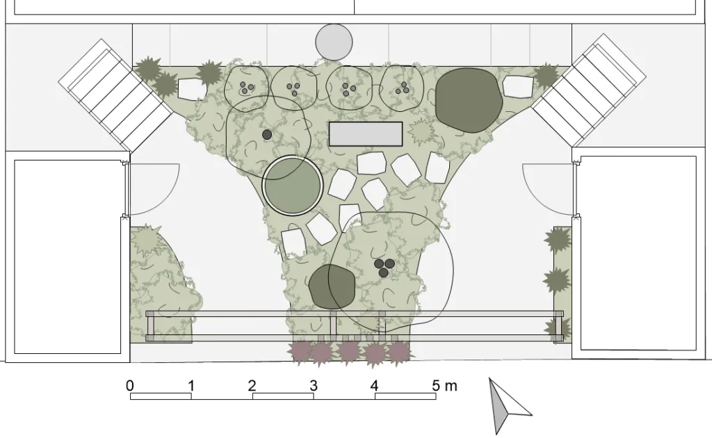2D flitstuin ontwerp voor een gedeelde voortuin in Bilthoven